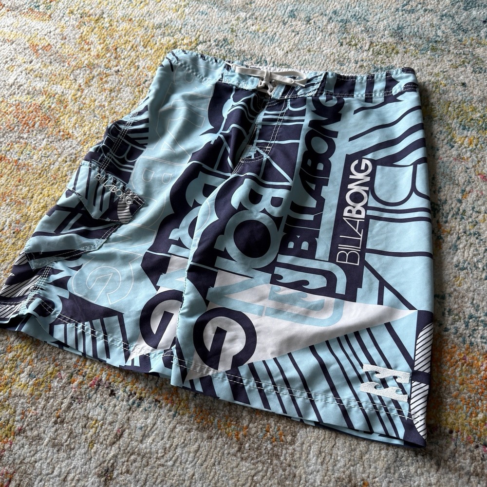 Billabong Board Shorts 34 Swim Trunks Graphic All-Over Logo Print Mens‎ Y2K Surf